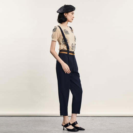 谜底背带裤女士2024夏季新品复古文艺风休闲宽松九分裤242MK0673 商品图1