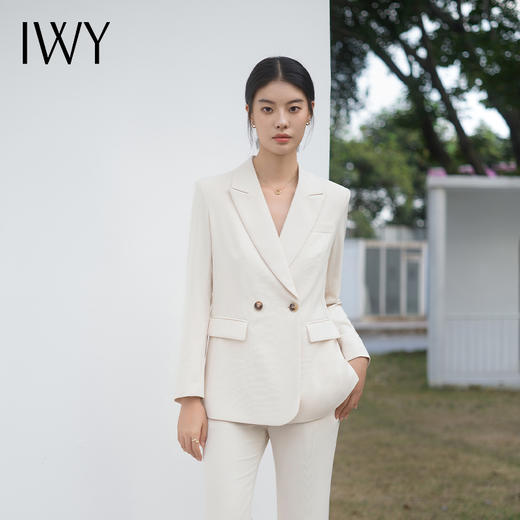 IWY/春季米白色西装套装宽松显瘦慵懒风韩版设计感两件套微喇裤装C13310+P33310 商品图0