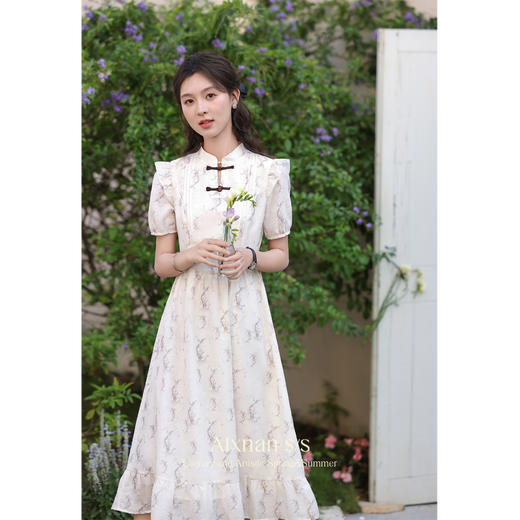 鹿向南《点春枝》新中式印花连衣裙L35265 商品图3
