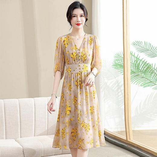 FW 9267妈妈装雪纺连衣裙收腰法式气质碎花裙 商品图1