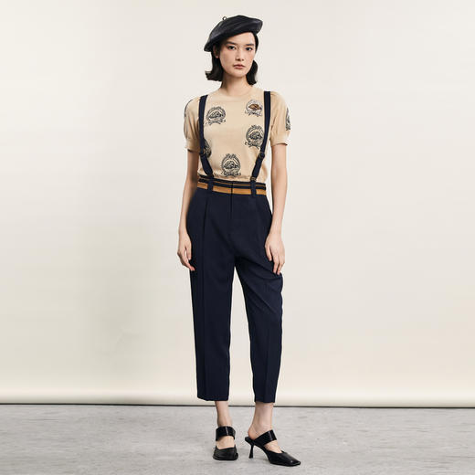 谜底背带裤女士2024夏季新品复古文艺风休闲宽松九分裤242MK0673 商品图0