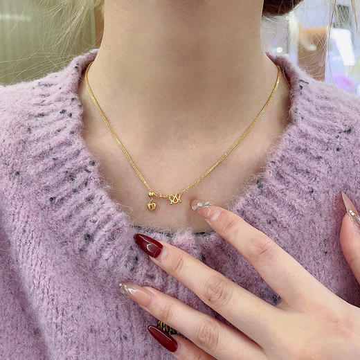 【限时克减150元】足金999 (足金999字印)5G黄金心尾款抽拉调节方肖邦链项链（尺寸50CM）(5GXL00072-07)（预售产品下单后不退款不退货不换货不补差价） 商品图3