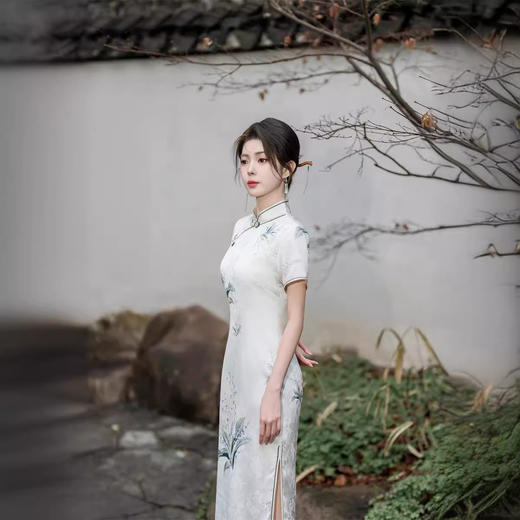 春夏款提花中国风复古素雅印花修身显瘦旗袍裙JLM6005 商品图2