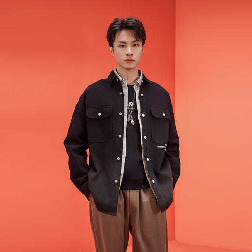 【断码清仓】HX 春秋季水洗牛仔衬衫式茄克衫外套S105411042101 商品图0