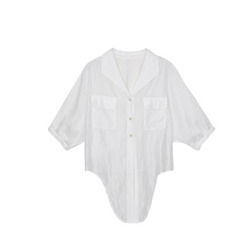 谜底莱赛尔衬衫分袖女2024年夏新品马卡龙色翻驳领衬衣242MC0507 商品图4