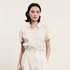 谜底衬衫短袖女士2024年夏季新品通勤风百搭H型刺绣衬衣242MC0626