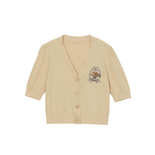 谜底V领针织开衫女士2024年夏季新品文艺风章仔绣花上衣242MZ0850 商品图4