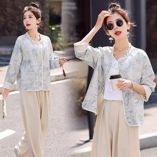 复古新中式，提花复古包边外套HR-DMGY528 商品图3