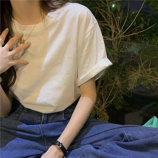 【捡漏！59.9两件任选】宽松白色T恤女装纯棉短袖夏季甜美港风chic复古印花半袖正肩上衣-QQ 商品图11