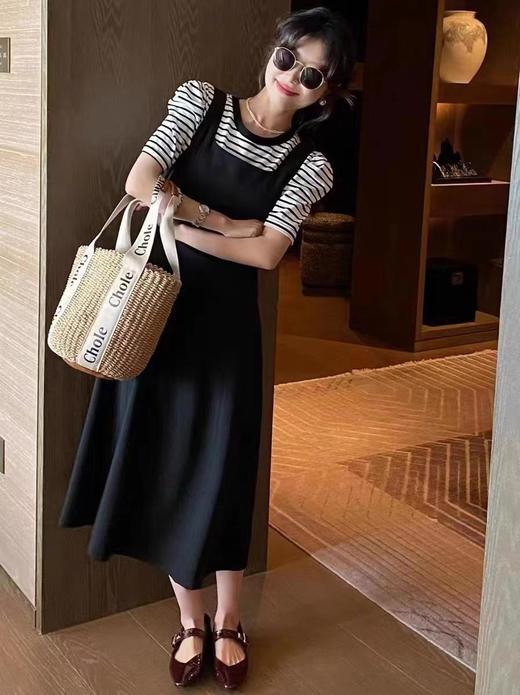 【H商品推广】条纹T恤背带裙两件套 商品图3