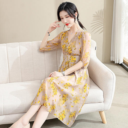 FW 9267妈妈装雪纺连衣裙收腰法式气质碎花裙 商品图2