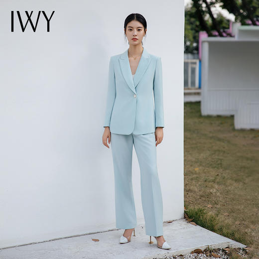IWY/绿如蓝色宽松西服外套通勤休闲西装套装阔腿显瘦慵懒风职场高级服装C13516+P33516 商品图4