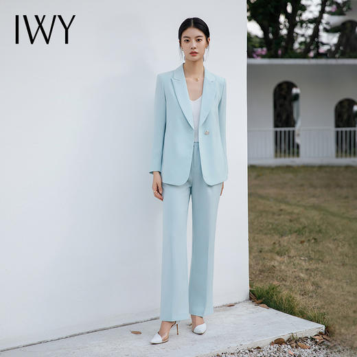 IWY/绿如蓝色宽松西服外套通勤休闲西装套装阔腿显瘦慵懒风职场高级服装C13516+P33516 商品图0