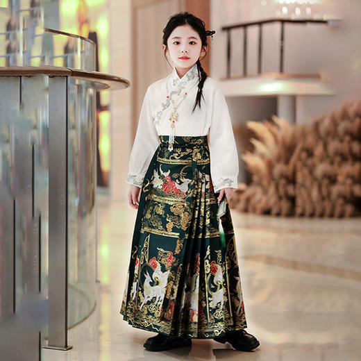汉服女童2024新款春秋季女孩唐制古风妆花织锦高级超仙马面裙 商品图2