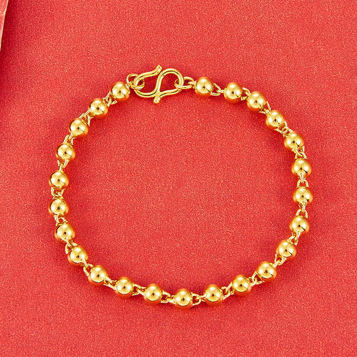 【限时克减128元】足金999.9 黄金纯光珠链(珠约4.1-4.5mm)纯圆珠手链光珠手链佛珠手链(SL00001-09)（预售产品下单后不退款不退货不换货不补差价） 商品图0