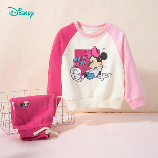 【米妮拼色插肩袖】24春款女童套装粉色系运动休闲卫衣卫裤套装ZD1DT016 商品图1