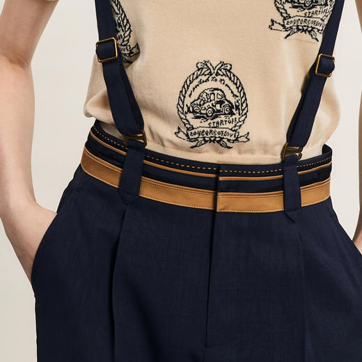 谜底背带裤女士2024夏季新品复古文艺风休闲宽松九分裤242MK0673 商品图3