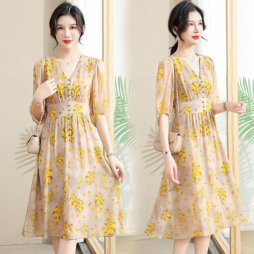 FW 9267妈妈装雪纺连衣裙收腰法式气质碎花裙 商品图0