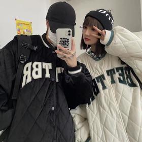 【GT商品推广】小情侣加厚丝绒韩版菱格刺绣字母宽松棒球外套8855