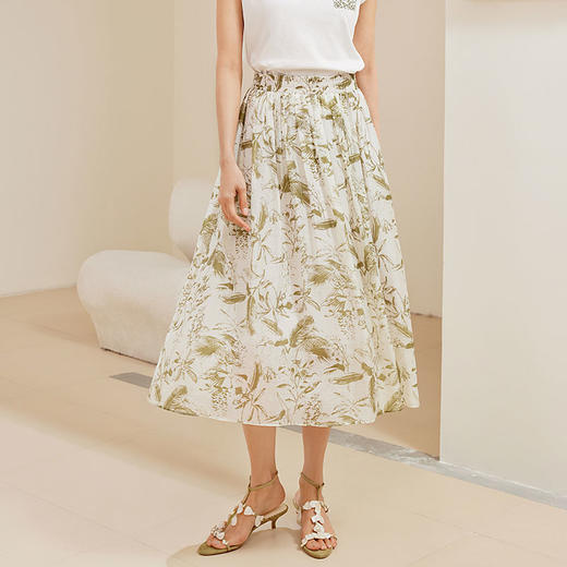 玳莎印花天丝半裙女2024夏日新款优雅轻薄透气显瘦松紧腰A字褶裙  EB34301 商品图0