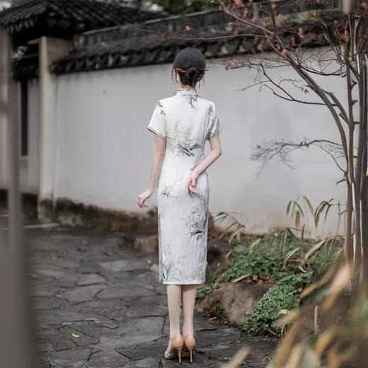 春夏款提花中国风复古素雅印花修身显瘦旗袍裙JLM6005 商品图1