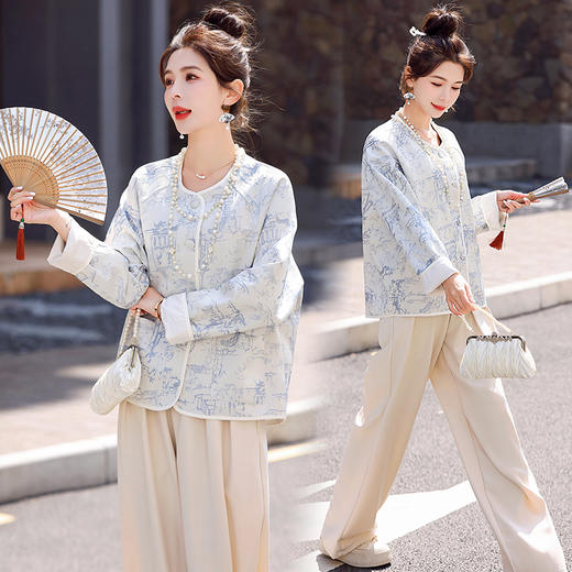 复古新中式，提花复古包边外套HR-DMGY528 商品图1