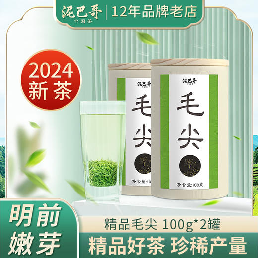 【2024新茶】泥巴哥精品毛尖嫩芽绿茶明前春茶100g*2罐 商品图0