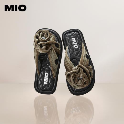 MIO米奥夏季拼色低跟拖鞋复古波点玫瑰舒软通勤一字拖女M243131221 商品图0