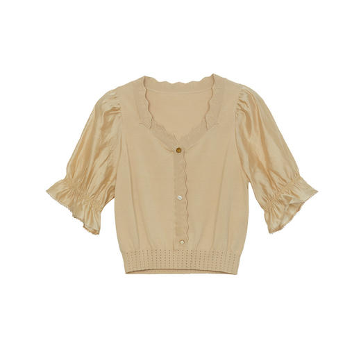 谜底套头针织衫短袖女2024夏季新品时髦拼接泡泡袖上衣242MZ0898 商品图4