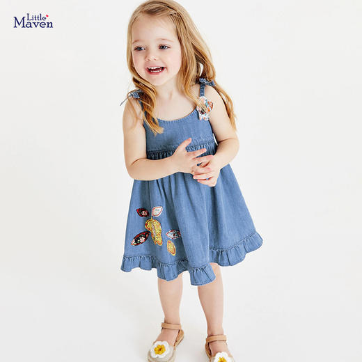 【俏皮可爱 柔软舒适】Little maven女童裙子夏季中小童新款童装可爱牛仔吊带女童连衣裙 商品图0