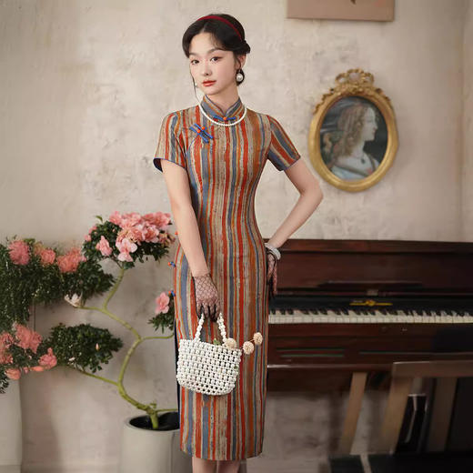 改良旗袍中老年气质优雅轻薄日常修身显瘦显白XL24108 商品图3