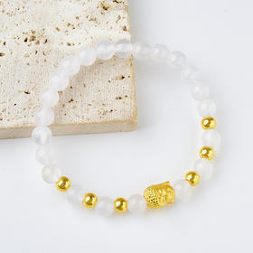 【限时7.5折】【定价黄金】足金 3D硬金佛头金珠白玛瑙(约6.3mm)成品手串(AA3DSC00097)（预售产品下单后不退款不退货不换货不补差（预售产品下单后不退款不退货不换货不补差