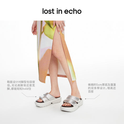 lost in echo2024新品设计师品牌填充感双条带厚底面包拖鞋沙发拖 商品图2