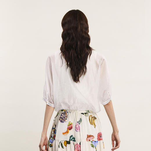 谜底莱赛尔衬衫分袖女2024年夏新品马卡龙色翻驳领衬衣242MC0507 商品图2