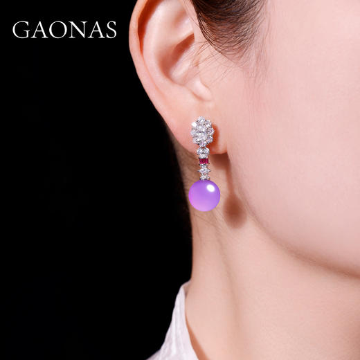 GAONAS 925银合成锆石耳饰 紫气东来 紫色蛋形耳挂（耳挂）10385EPR 商品图3