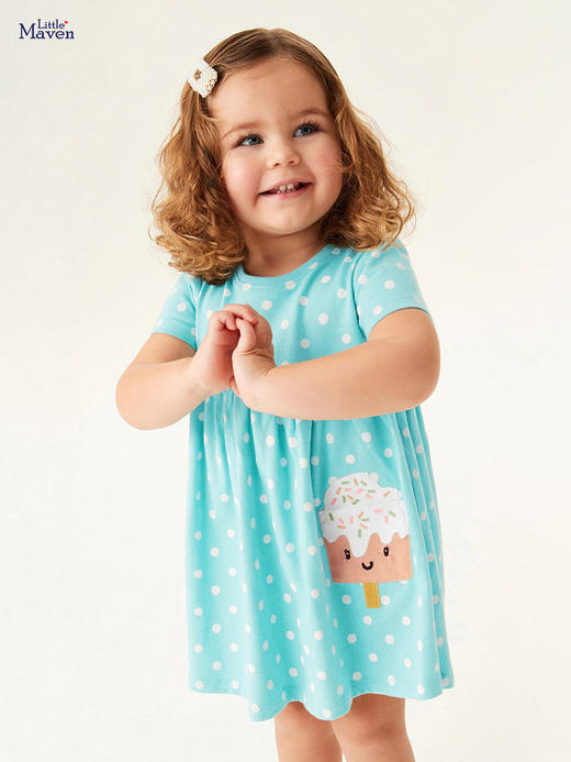 【休闲甜美波点裙】Little maven欧美卡通印花童裙夏季新款女童公主裙短袖儿童连衣裙 商品图0