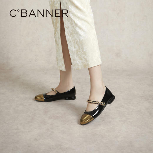 千百度时尚拼接玛丽珍鞋女春季小香风晚晚鞋单鞋A24180904 商品图0