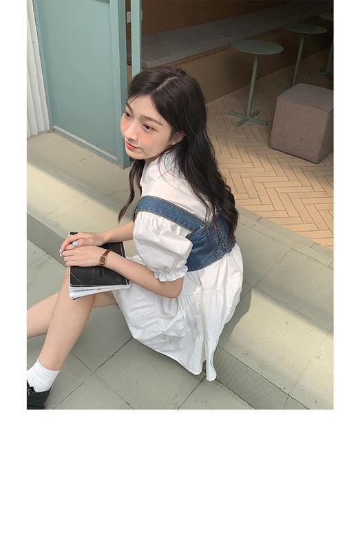 【G商品推广】夏季甜辣风牛仔吊带泡泡袖衬衣套装 商品图7