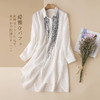 雀说 棉麻中长上衣印花衬衫女春秋立领宽松白色衬衣开叉亚麻外披4ZF-31805 商品缩略图6