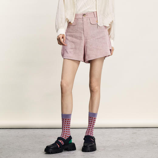 谜底A型短裤女2024年夏季新品通勤风百搭透气纯色直筒裤242MK0709 商品图0