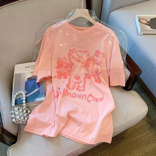 【热卖中！69.9/两件任选】2024新款纯棉彩色成人女t恤宽松正肩短袖印花打底衫半袖学生女装T恤，印花图案设计，宽松舒适的版型，更符合现代女性的时尚品位。 商品图8