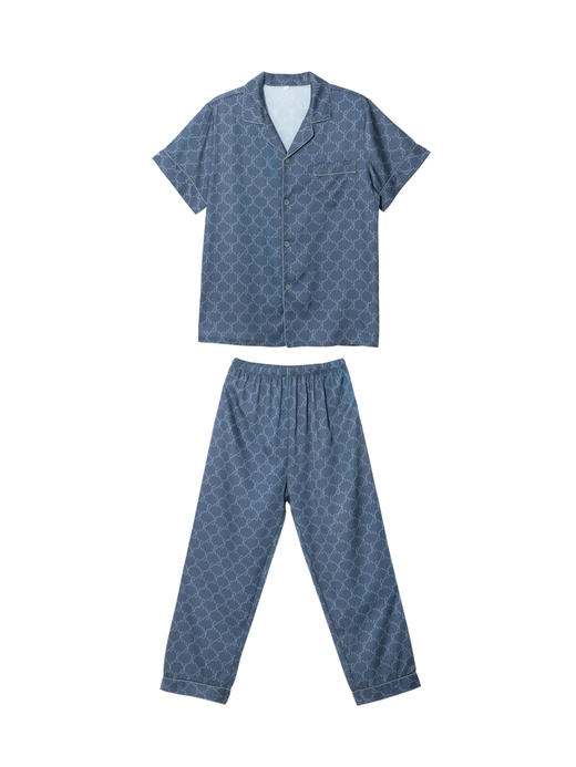 【满2件/99元】【秀黛】男翻领丝质短袖套装男士夏季家居服睡衣H2550011T【专柜同款】【如遇缺货自动退款，介意勿拍】 商品图1