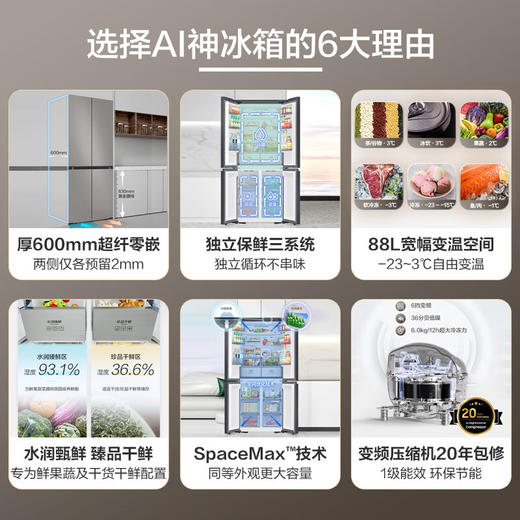 【24年新品】三星（SAMSUNG）501升三星AI神 超薄零嵌平嵌嵌入式十字四开门一级能效变频三系统大容量冰箱RF50DG5131QQSC石岩灰 商品图3