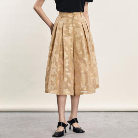 谜底七分阔腿裤女2024年夏季新品复古优雅浪漫提花裤子242MK0540