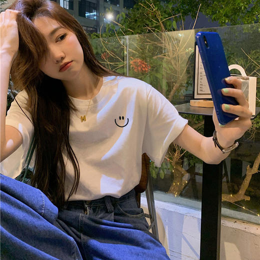【捡漏！59.9两件任选】宽松白色T恤女装纯棉短袖夏季甜美港风chic复古印花半袖正肩上衣-QQ 商品图9