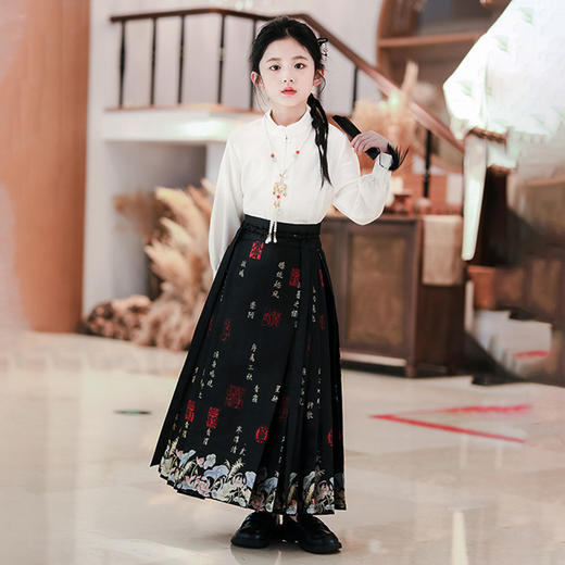【渔舟唱晚马面裙】汉服女童2024龙年春秋新款小女孩古风唐装超仙中式马面裙演出 商品图3