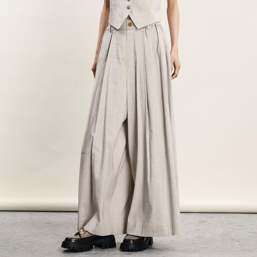 谜底宽松阔腿裤女2024年夏季新品通勤风造型感高腰长裤242MK0551 商品图1