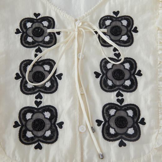 谜底绣花上衣短袖女2024年夏新品复古宫廷风木耳边衬衣242MS0603 商品图3