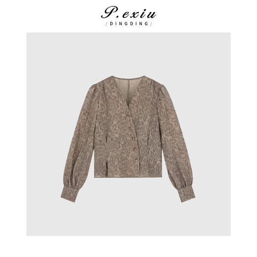 04-3潘依绣丁丁宠粉PanYiXiu/潘依绣【桃夭诗诗】天丝立体纹理泡泡纱斜襟衬衫 W-61891 商品图1