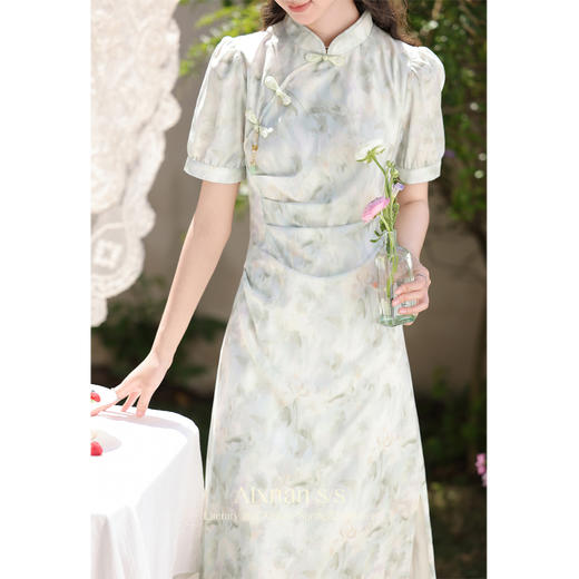 【6折秒杀】鹿向南《清风绿浮》新中式气质连衣裙女夏新款显瘦薄荷绿裙子L35239+L35239-1 商品图3